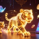 Découvrez l'expérience immersive du casino en ligne avec un tigre lumineux et des éléments de jeu futuristes.