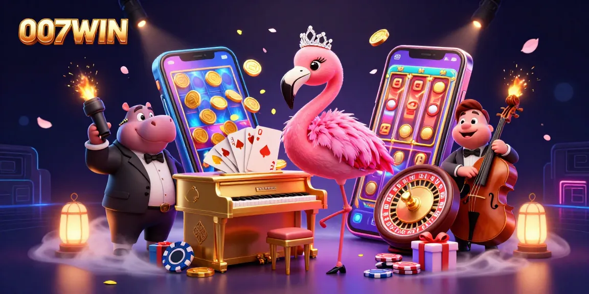 Experience excitement at 007WIN's vibrant casino with lively characters, slot games, and exhilarating entertainment.