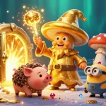 Découvrez le monde du casino en ligne avec cette scène magique où des personnages fantastiques transforment le tout en or.