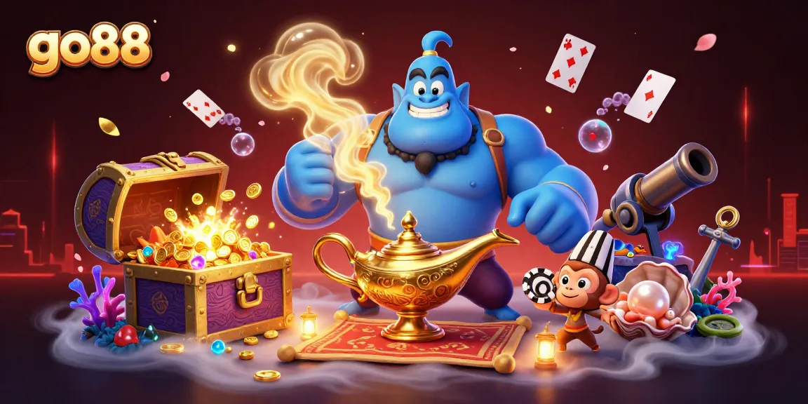 Experience thrilling gameplay on go88 with a vibrant casino scene bursting with excitement and treasures.