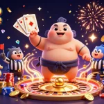 Jouer sur un casino en ligne avec un poisson globe et un juge chat devant une scène sous-marine festive.