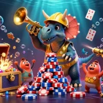 Gagnez sur le meilleur site de poker en ligne avec une illustration dynamique et colorée de personnages cartoon.