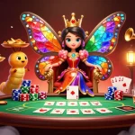 Gioca ai giochi da casinò non AAMS con la regina farfalla e i suoi servitori in un'illustrazione vivace.