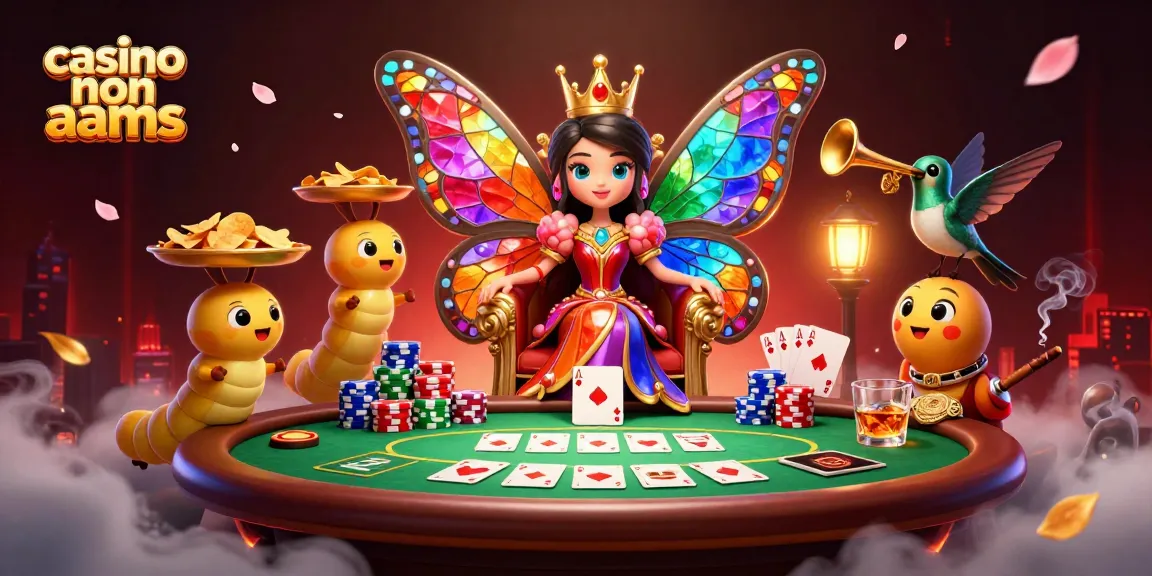 Gioca ai giochi da casinò non AAMS con la regina farfalla e i suoi servitori in un'illustrazione vivace.