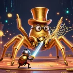 Jouez au casino en ligne avec la tarentule dorée et le chevalier scarabée dans cette illustration immersive.
