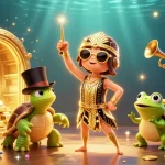 Profitez d'une illustration d'un casino en ligne flamboyant avec des personnages colorés.
