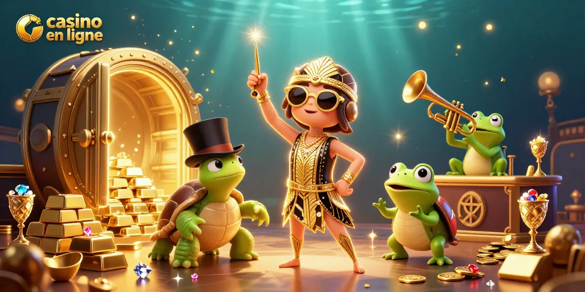 Profitez d'une illustration d'un casino en ligne flamboyant avec des personnages colorés.