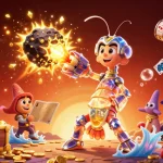 Experience the excitement of bonus de casino lolajack with a dynamic 3D illustration of vibrant characters and game elements.
