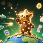 Découvrez un casino en ligne captivant où des étoiles dorées, des pièces de crypto et un nuage magique s'animent.