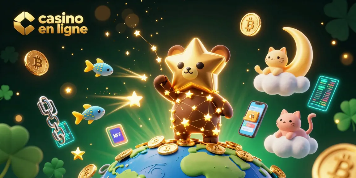 Découvrez un casino en ligne captivant où des étoiles dorées, des pièces de crypto et un nuage magique s'animent.