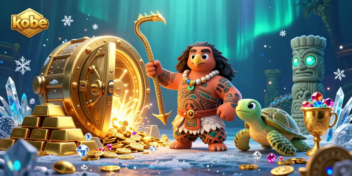Kobe-themed 3D illustration with a demigod hawk and turtle in a vibrant casino scene.