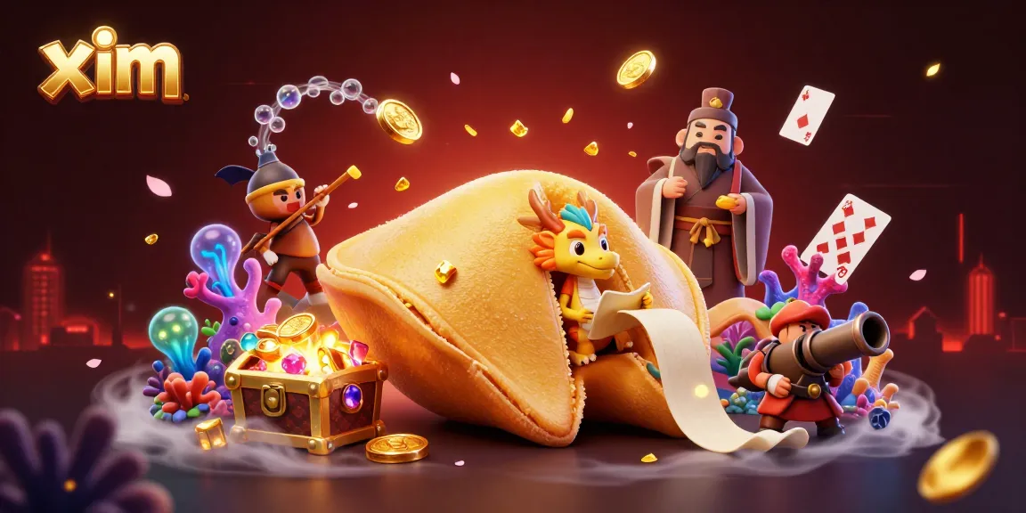 Experience the thrill of xim with a vibrant, interactive casino illustration filled with fortune cookie characters.
