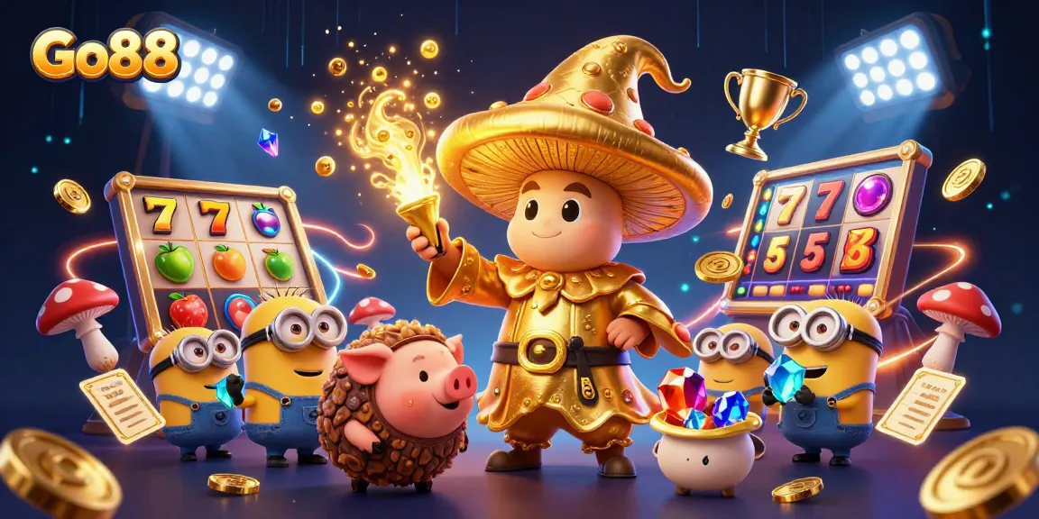 Engage with Go88's dynamic gaming experience, featuring vibrant characters and exhilarating slot action.