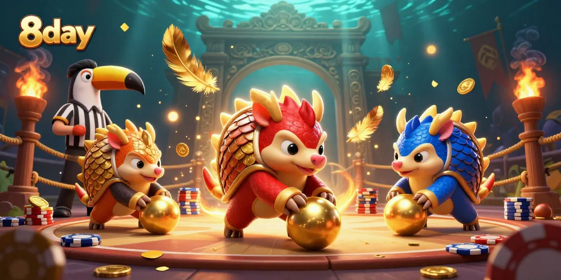 8day pangolins roll through poker chips in a vibrant casino scene