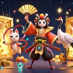 Plongez dans le monde des casinos en ligne avec cette illustration captivante de personnages de style kabuki.