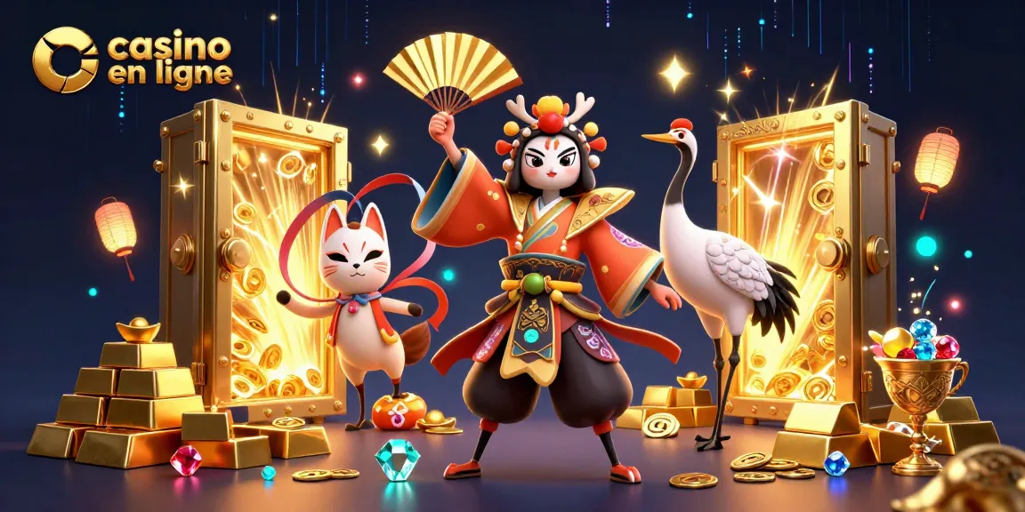 Plongez dans le monde des casinos en ligne avec cette illustration captivante de personnages de style kabuki.