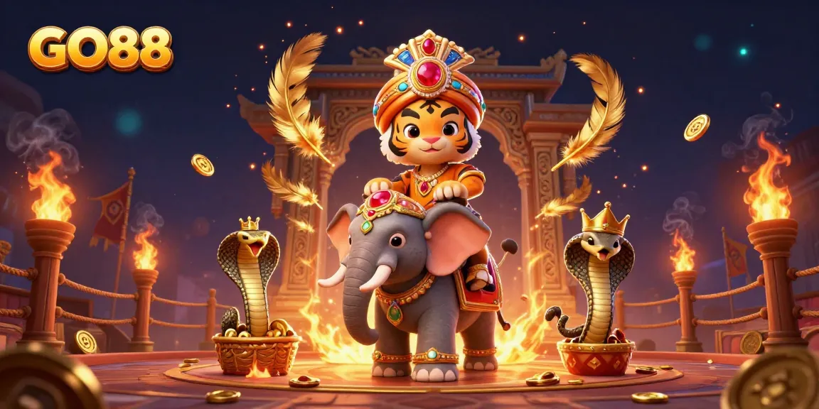 Experience thrilling gaming action with GO88, featuring a majestic maharaja, jewel-encrusted elements, and dynamic casino vibes.