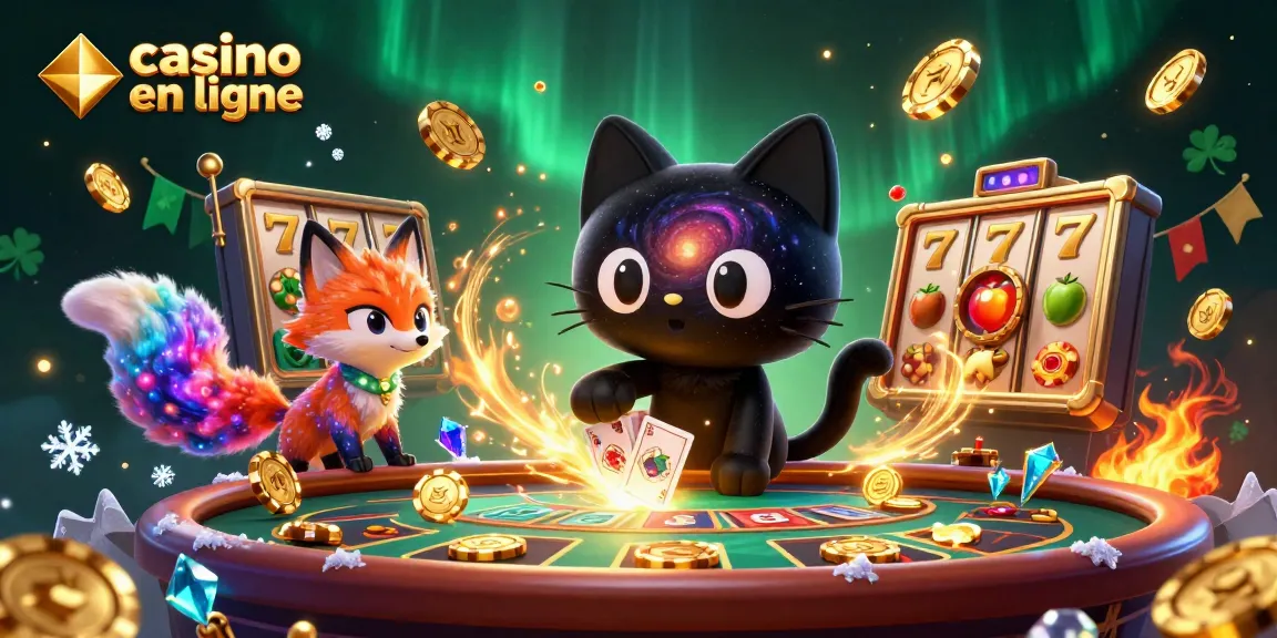 Les joueurs tentent leur chance au casino en ligne avec des jetons d'or et un chat noir galactique.