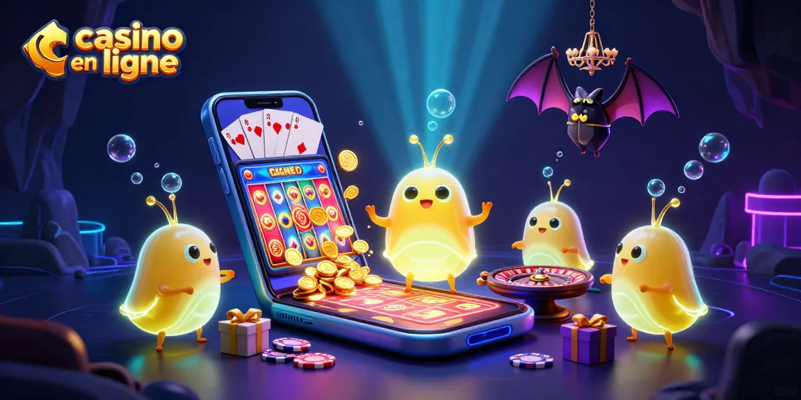 Gagnez avec le casino en ligne! Illustration 3D de jeux de casino illuminés par des lucioles.