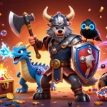 Viking loup guerrier et dragon en scène dynamique pour le casino en ligne.