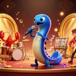 Animation captivante des personnages dans un casino en ligne, avec un groupe musical sous-marin.