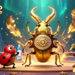 Scène animée d'un combat de casino en ligne avec des personnages colorés et des éléments de jeu dynamiques.