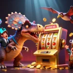 Une illustration dynamique casino en ligne avec un pachycephalosaurus et une machine à sous jackpot