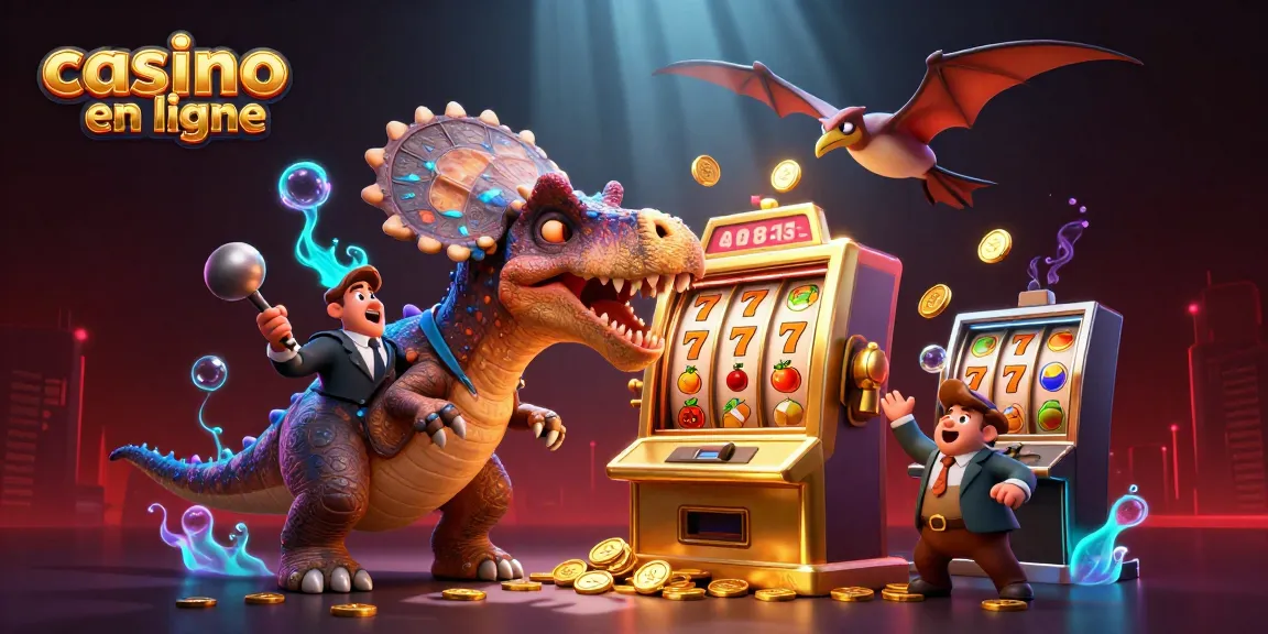 Une illustration dynamique casino en ligne avec un pachycephalosaurus et une machine à sous jackpot