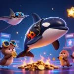 Des otaries tenant des pièces d'or dans un casino en ligne amusant et coloré.