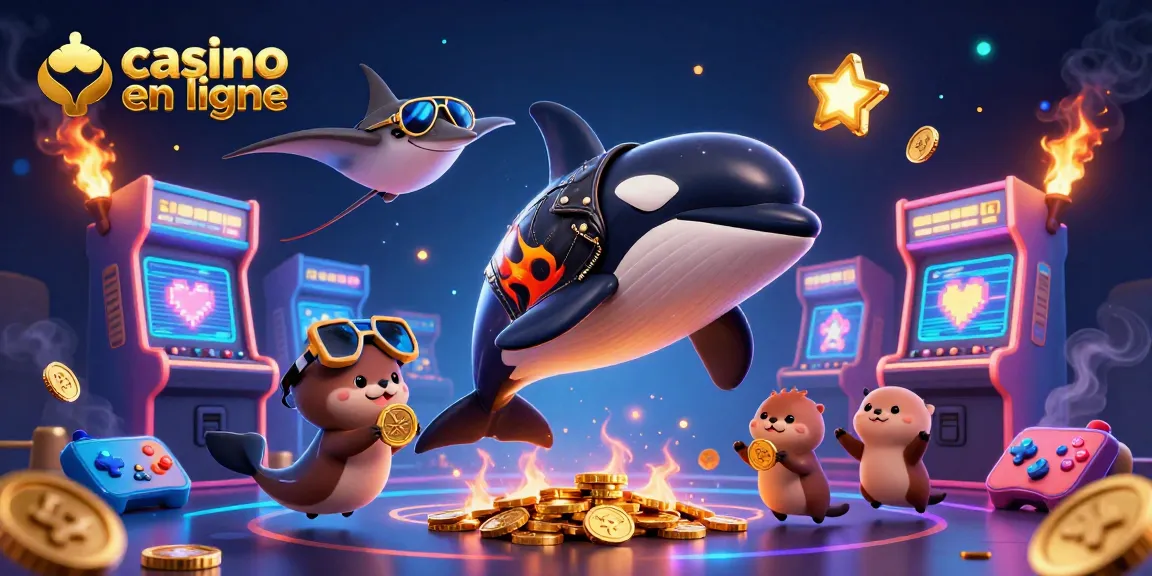 Des otaries tenant des pièces d'or dans un casino en ligne amusant et coloré.