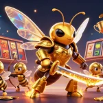 Découvrez casino en ligne sans vérification accompagné d'une hornet géante dorée en armure de samouraï dans un casino dynamique.