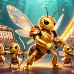 Jeux de casino en ligne captivants avec un frelon géant en armure, entouré de pièces Crypto.