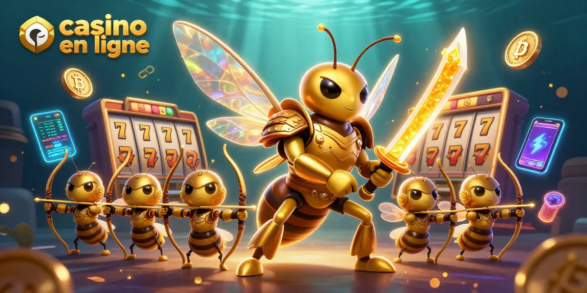Jeux de casino en ligne captivants avec un frelon géant en armure, entouré de pièces Crypto.