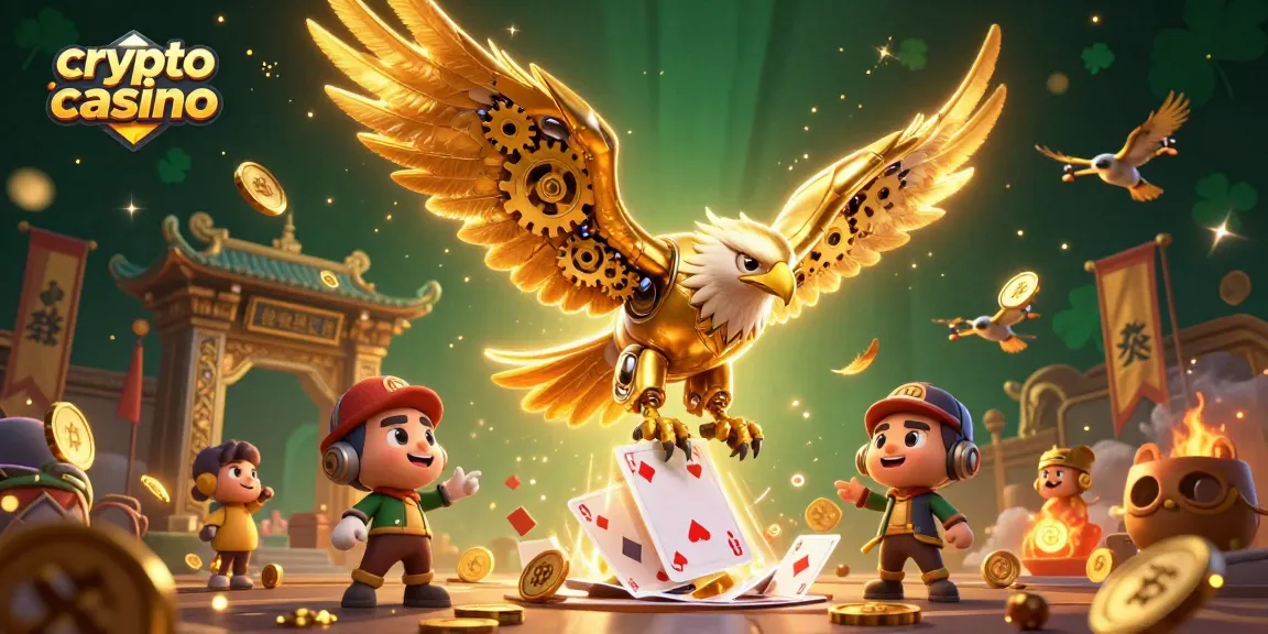 Venez découvrir le monde du crypto casino en jouant avec des cartes holographiques et des pièces dorées.