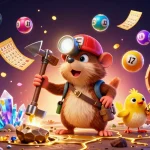 Le casino en ligne attire l'attention avec un mole explorant des trésors dorés et des éléments de loterie.