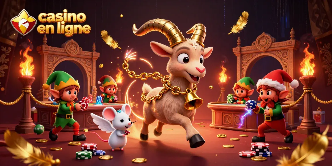 Plongez dans l'univers du casino en ligne avec cette illustration captivante de Krampus et ses gremlins.
