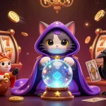 Jouer au casino en ligne, chat mystique voyant et corbeau dans une scène animée captivante