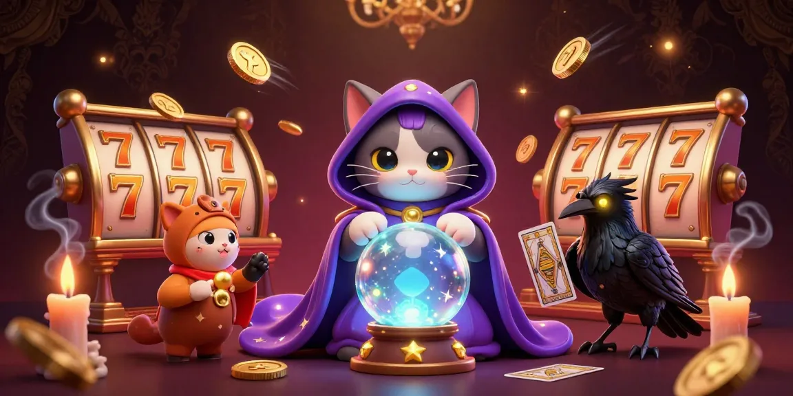 Jouer au casino en ligne, chat mystique voyant et corbeau dans une scène animée captivante