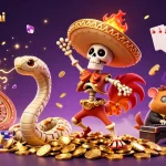 appkeonhacai showcases a vibrant casino scene featuring a mariachi rooster surrounded by casino elements.