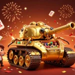Casino en ligne : un tank doré avec un casino miniature et des décorations festives