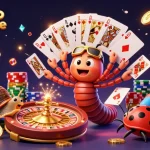 Casino en ligne: Millipède dealer et joueurs excités au milieu d'une scène de jeu dynamique