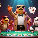 Illustration mettant en scène des raptors déguisés essayant d'entrer dans un salon VIP de casino en ligne.