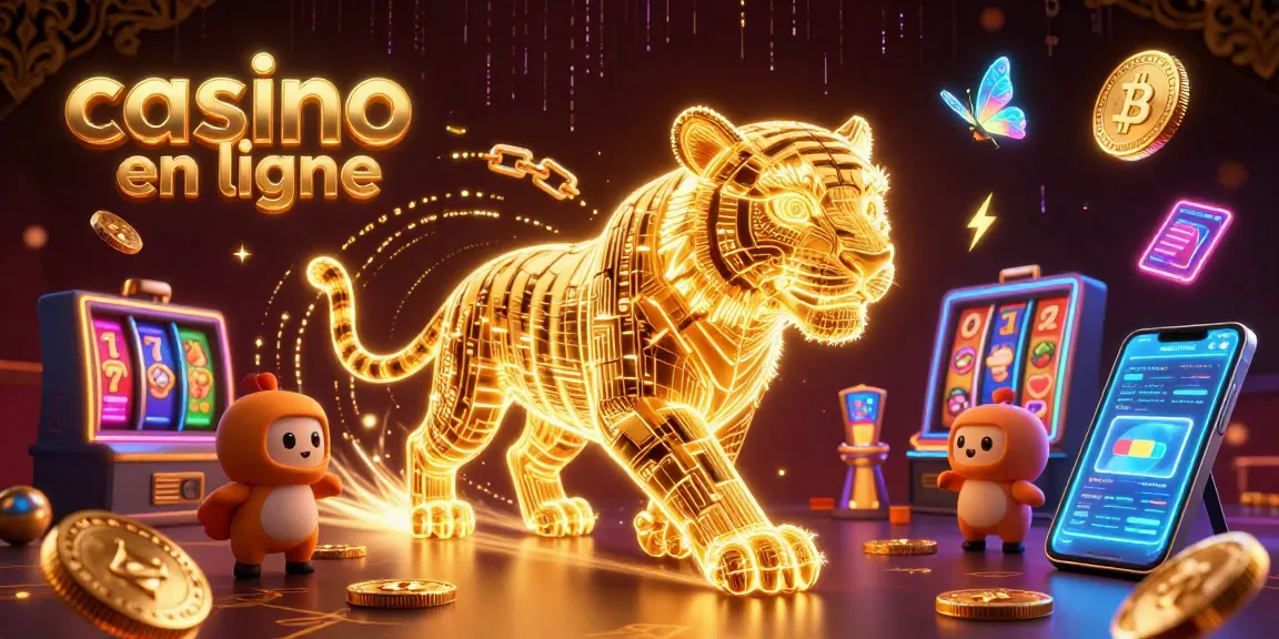 Plongez dans le monde du casino en ligne avec un tigre lumineux et des éléments de jeu dynamiques.