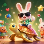Visuel captivant de "casino en ligne" avec un lapin chanceux et une tortue dorée dans un décor ludique.