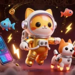 Spin new slots with TK11 in this vibrant, cosmic casino scene featuring animated characters.