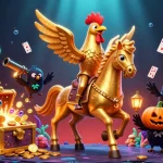 Gagnez au casino en ligne avec la chance du coq doré portant sa tête brillante.