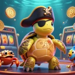 Jouer au casino en ligne avec des personnages marins autour d'un trésor numérique, dans une ambiance animée.