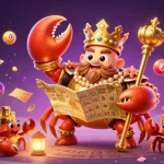 Un crabe empereur en or et des éléments de loterie s'animent au casino en ligne.