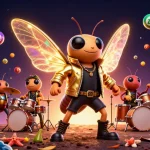 Scène dynamique mettant en avant le site de paris sportif avec un rocher cicada, percussions et éléments sportifs.