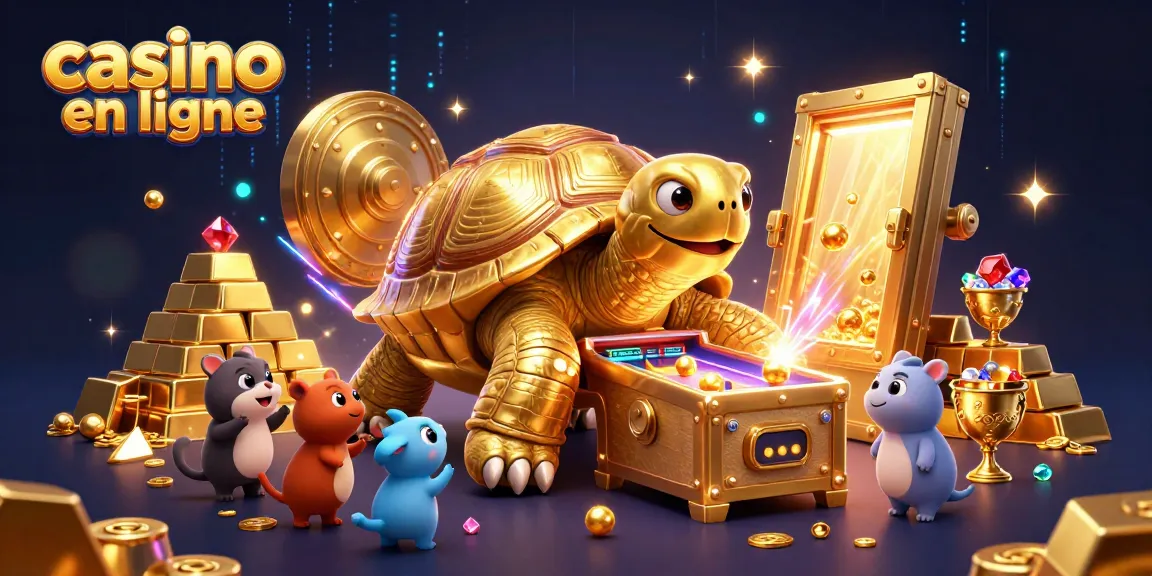 Illustration dynamique d'un casino en ligne avec des animaux amusants et des trésors, créant une atmosphère ludique.